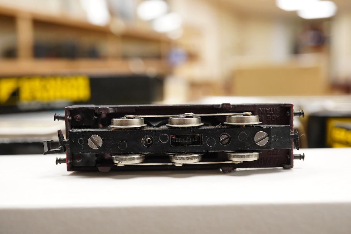 Thirteen N gauge railway by Graham Farish, etc., including two locomotives; a BR Class 4 0-6-0 tender locomotive, 4232, and an LMS 0-6-0T locomotive, 16389, together with two bogie coaches, eight freight wagons, and a Pe